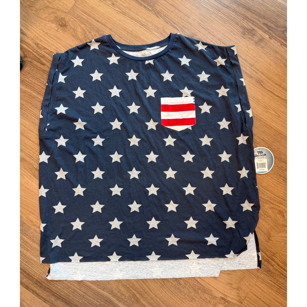 American Pride Womens 3X Stars & Stripes Sleeveless Top Navy Blue Patriotic NWT